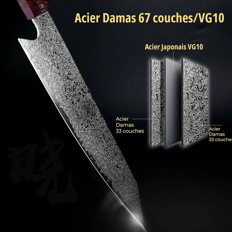 Couteau Japonais en Acier Damas avec manche unique