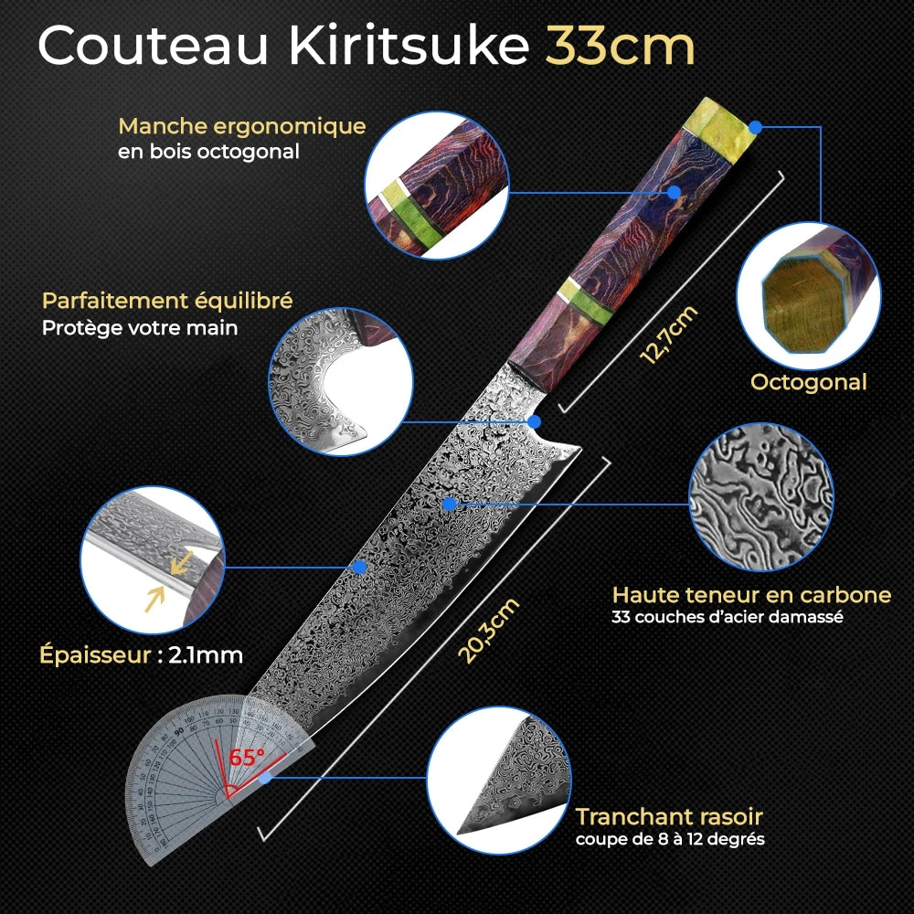 Couteau Japonais en Acier Damas avec manche unique