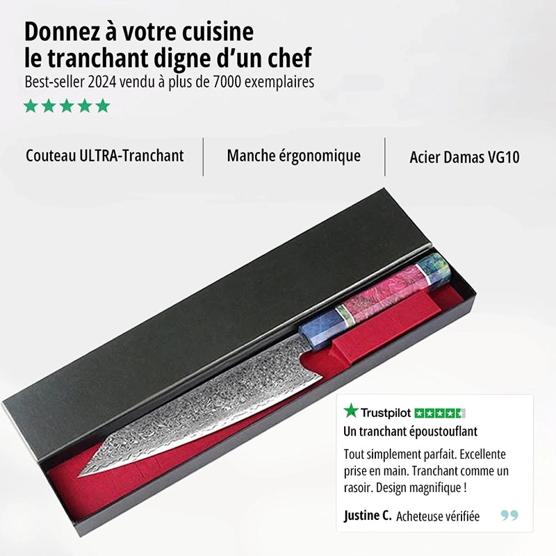 Couteau Japonais en Acier Damas avec manche unique